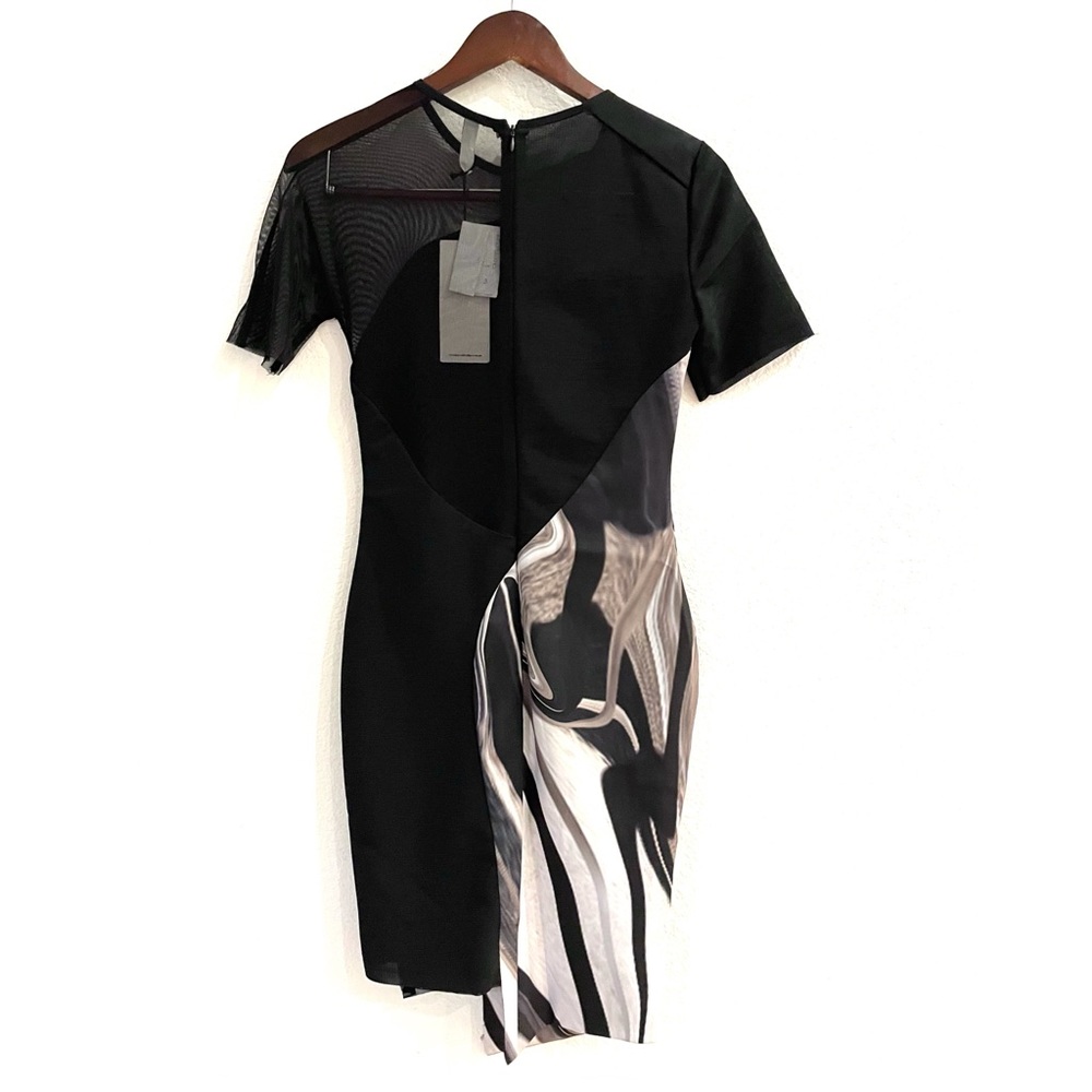 NWT Bec & Bridge Oil Slick Neoprene Print Mesh Panel Asymmetrical Dress - Picture 8 of 11